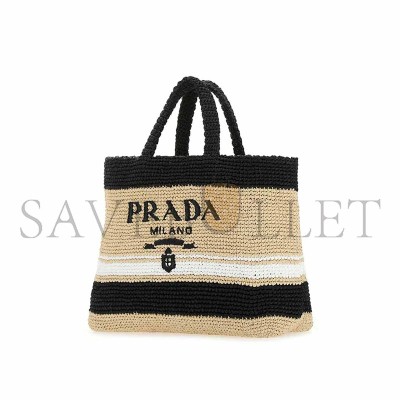 PRADA RAFFIA LOGO PLAQUE TOTE BAG 1BG392 (40*34*15) PRADA RAFFIA LOGO PLAQUE TOTE BAG 1BG392 (40*34*15)